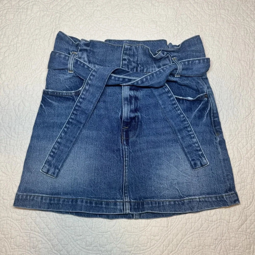 Frame Women's 26 Denim‎ Belted Mini Skirt Pleated Myrtle Paperbag Waist Y2K Chic